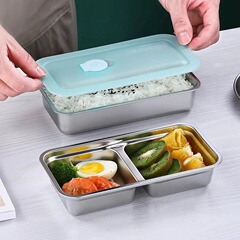 304ステンレス新鮮箱シンプル長方形分格弁当箱おかず漬け物皿冷蔵庫密封収納箱
