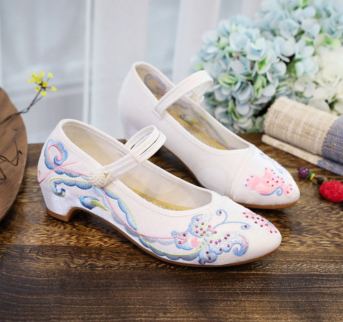 Zhidie  New Beijing Cloth Shoes Pastoral Small Fresh Hanfu Shoes Square Heel Buckle Literary Embroidered Shoes