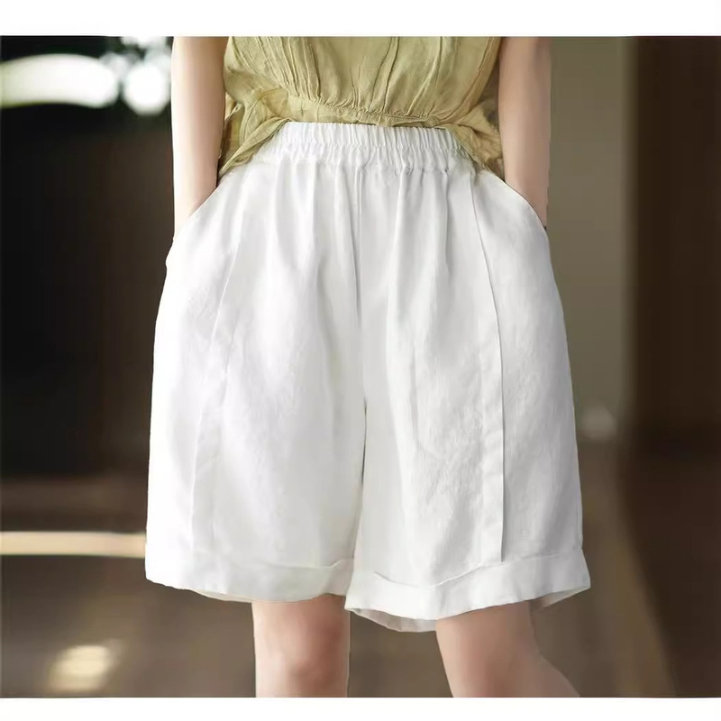 Summer Thin High Waist Elasto Linen Shorts Women's Loose Slimming All-match Linen Wide Leg Pants All-match Pants
