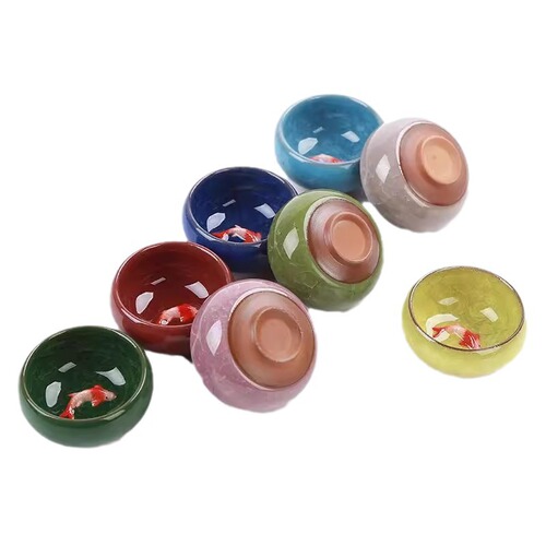 Ice-cracked Small Fish Cup, Tea Cup, Aroma-Testing Cup, Ceramic Teacup, Host's Cup, Kung Fu Home-Use Tea Bowl, Tea Set, Single Guest Cup