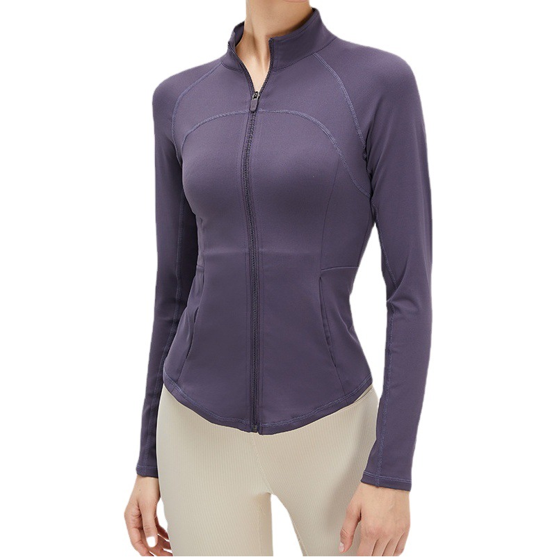 Chaqueta de Yoga de fitness transfronteriza nueva chaqueta de Yoga de doble arco SLIM-Fit de manga larga ropa de fitness desnuda al aire libre ropa de Yoga de mujer caliente