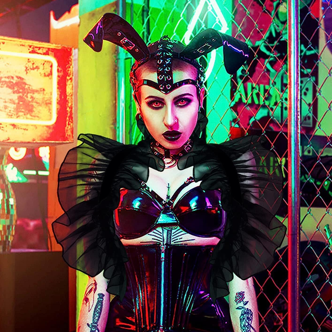 Transfronterizo para punk negro chal capa rendimiento danza bola chaleco falso cuello para hombres y mujeres