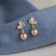 High-grade champagne pearl cat's eye stone butterfly earrings women's new niche design simple exquisite temperament earrings