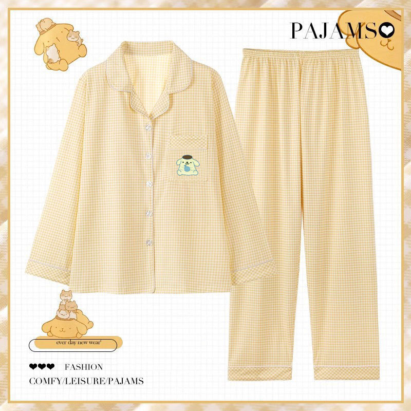 Pure Cotton Plaid Pajamas for Women, Spring and Autumn 2026 New Cute Ins-Style Pudding Dog Long-Sleeved Loungewear Set