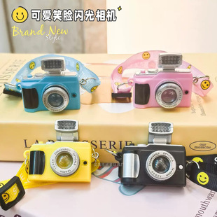 Mini Camera Pendant Plush Doll Electronic Light-Emitting Sound Simulation Camera Cotton Doll Smiling Face Adjustment Rope