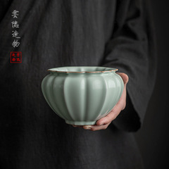 天青汝窯建水陶瓷茶盂汝瓷開片功夫茶器配件茶渣桶蓮花紋小號干泡