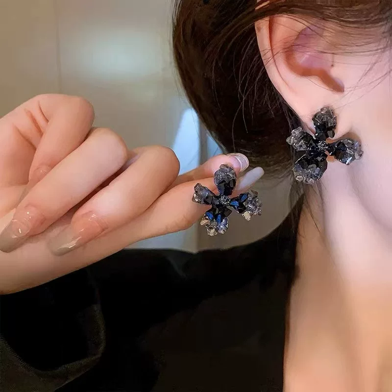 Черные сексуальные серьги, цветочные