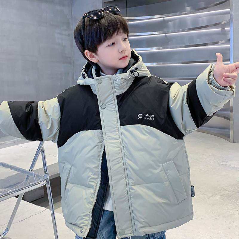 Boys' down jacket, white duck down, 90% down, 2024 winter new style, thickened, warm, high-end, three-proof down jacket for medium and large children.