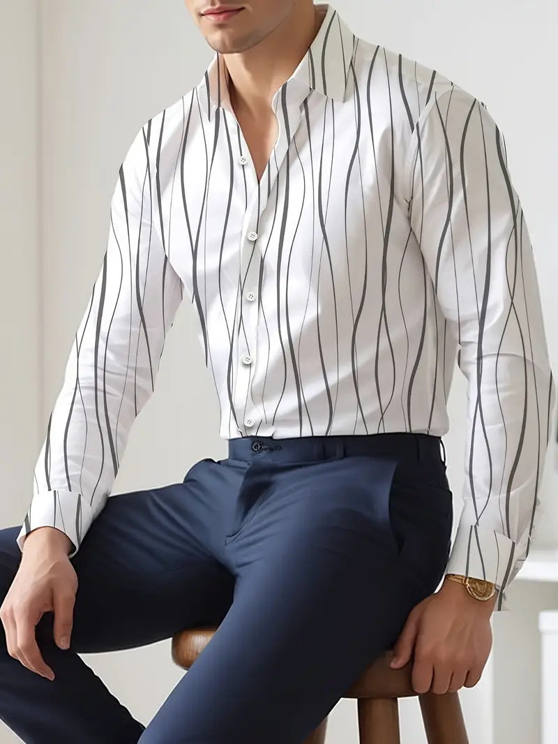 Camisa de manga larga para hombre de otoño europeo y americano, sentido de diseño, rayas, suelta y versátil, 2024, nuevo top MB12