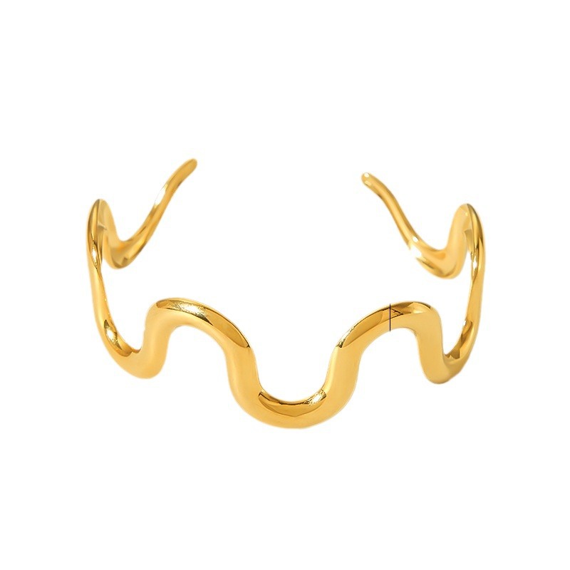 Women's Titanium Steel Wave Bracelet 18k Gold Open Stainless Steel Style Jewelry Instagram Worthy_voghion.com