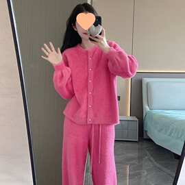 2024新款睡衣女秋冬季法兰绒加绒加厚套装高级感气质珊瑚绒家居服