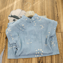 俏娘鱼蓝色素雅复古风短袖旗袍女2025年春季新款改良新中式年轻款