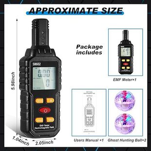 Emf meter S8602 electromagnetic radiation tester with 2 luminous cat balls outside ghost hunting (classic style)