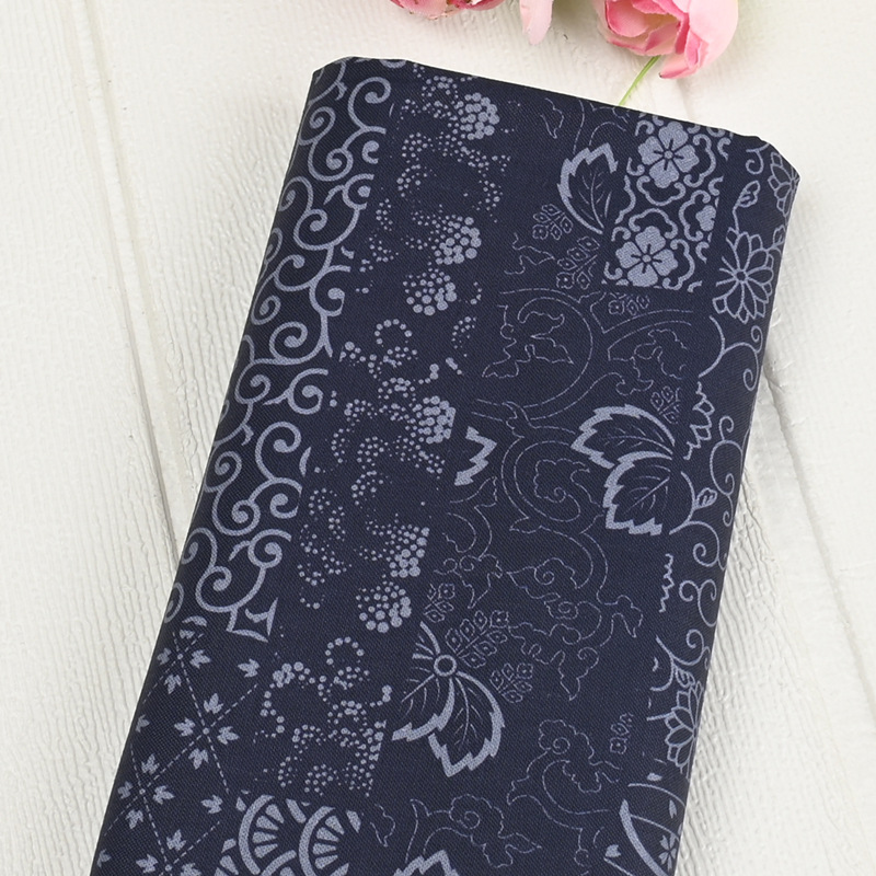 平纹棉布料日系复古蓝调印花面料手工DIY 包包服装衬衫布料全棉