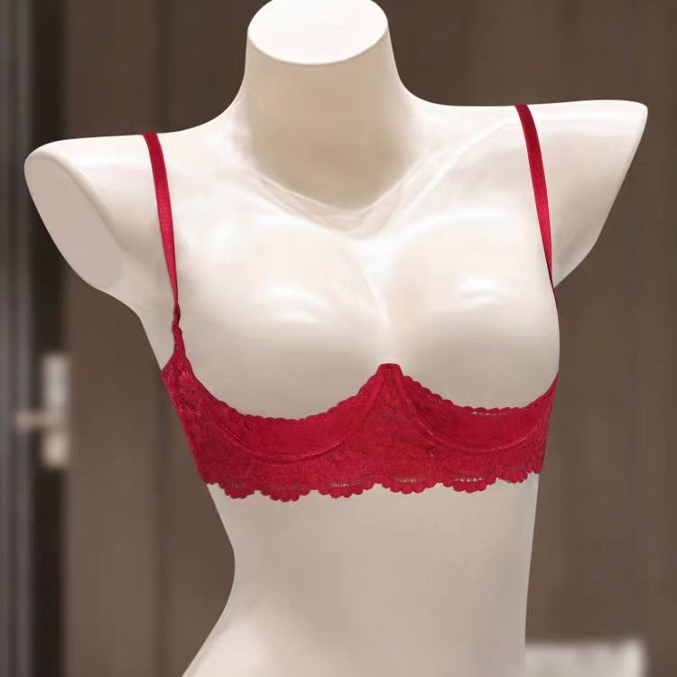Sexy Lingerie Half-Cup Lace Bra for Hot Girls, High-End Couples' Passion Temptation Open-Crotch Panties
