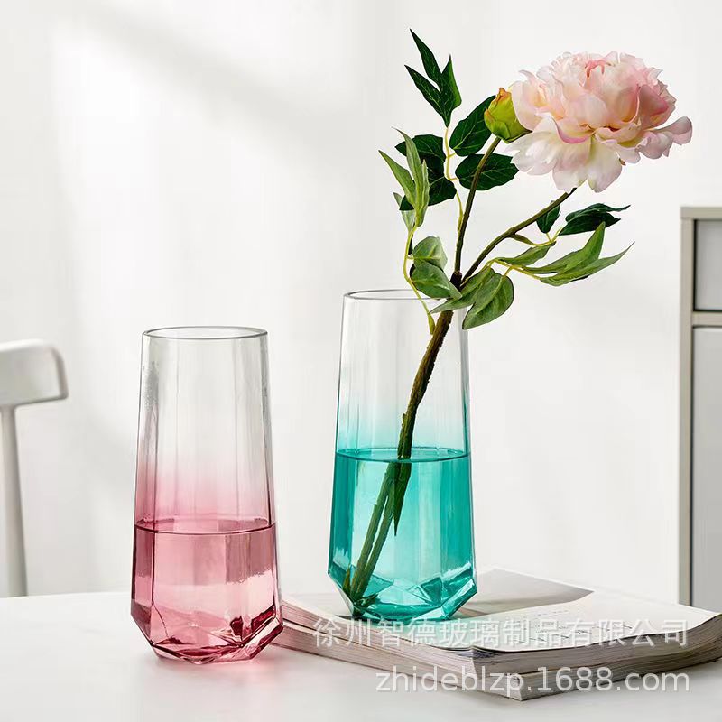 Botón de vidrio de corte creativo al por mayor hidroponía verde flores de bambú rico lirio de escritorio floral de color gradiente