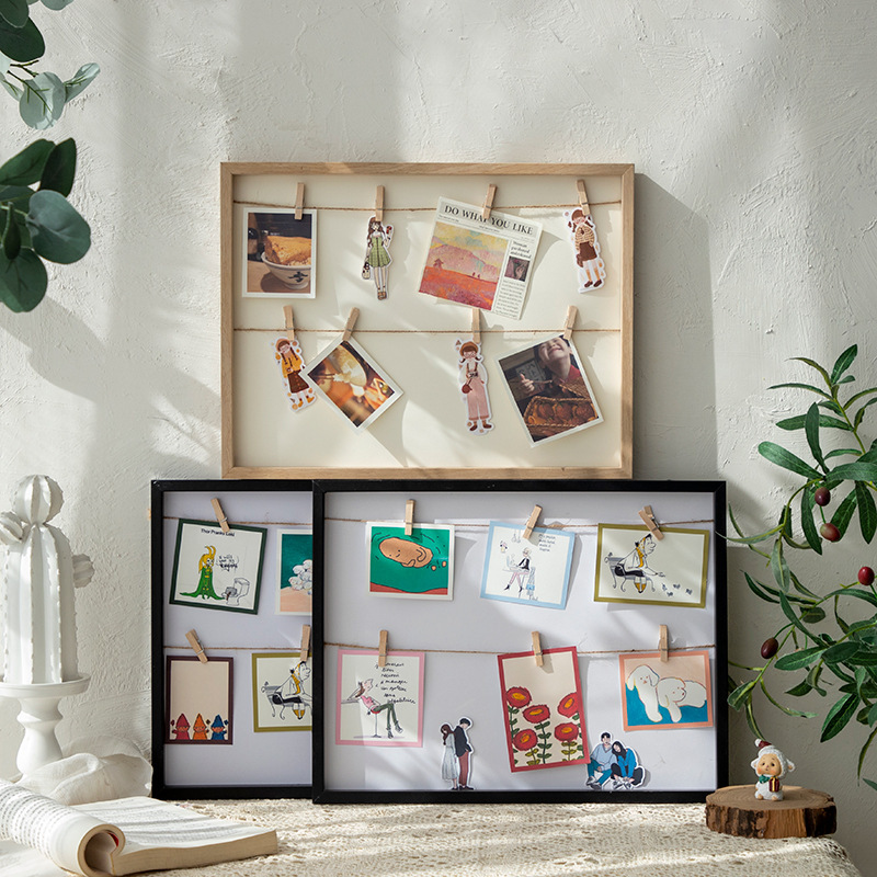 ins Wind Hemp Rope Clip Photo Frame Photo Rack Wooden Photo Wall Hanging Wall Table Combination Handmade Creative Photo Frame Wooden Clip