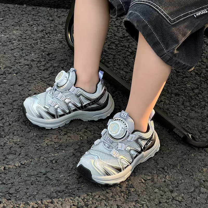 Children's Shoes Spring New Boys' Hiking Shoes Rotating Button Dad Shoes Mesh Breathable Girls' Sports Shoes Trendy