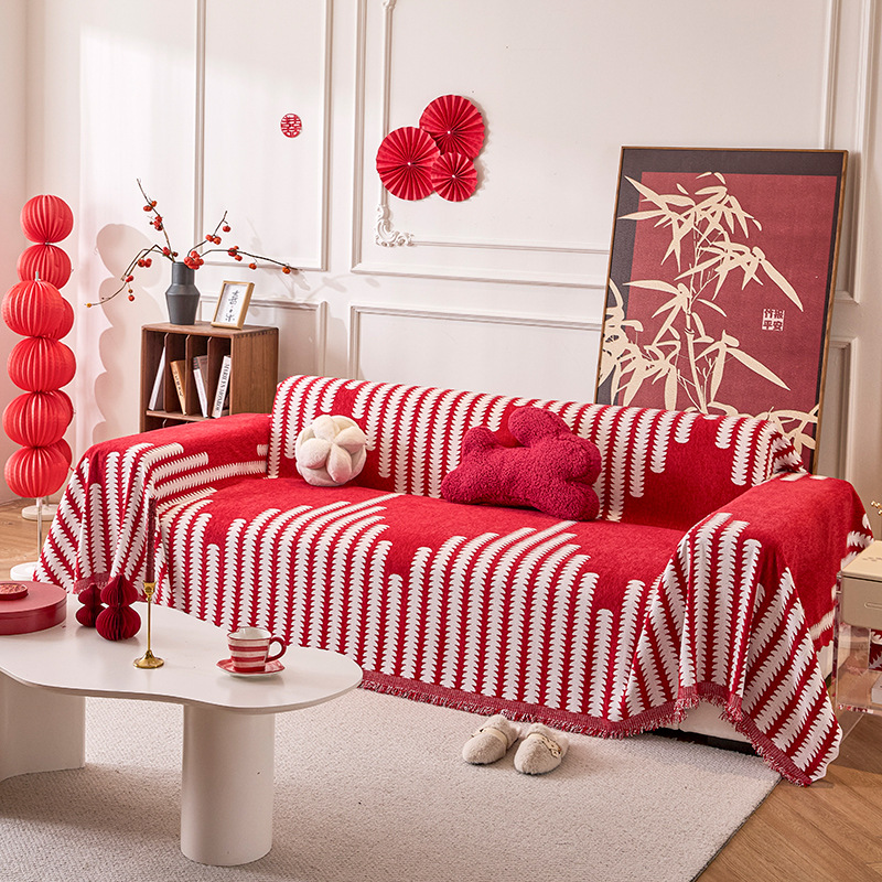 Toalla de sofá de Año Nuevo 2025 nueva cuatro estaciones rojo universal todo incluido cojín antideslizante de cubierta completa