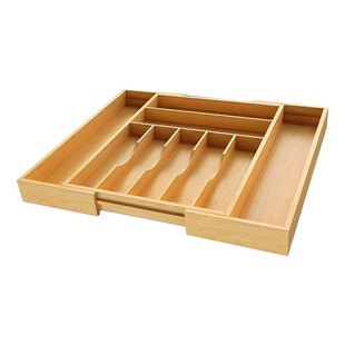 Bamboo Drawer Divided Retractable Organizer Box Kitchen Tableware Multi-Compartment Organizer Storage Box