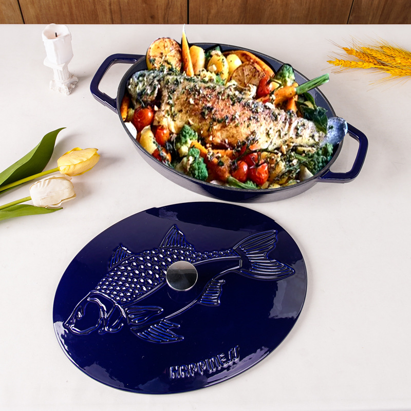 Little Happiness 32cm olla de esmalte de hierro fundido olla de mariscos estofado olla doméstica multifuncional sin recubrimiento