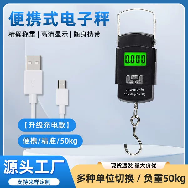 Portable Scale 50KG High-Precision Rechargeable Handheld Electronic Scale for E-commerce and Express Delivery, Small Weighing Hook Scale, Portable Scale for Cross-Border Use