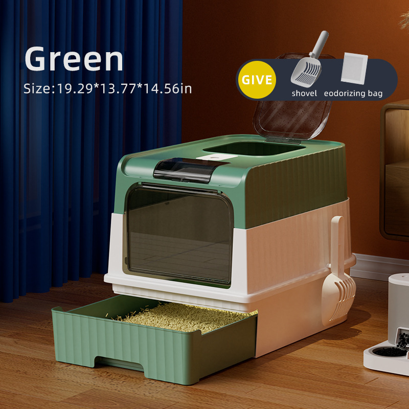 Caja de Arena para Gatos Completamente Cerrada, Popular, Grande, Anti-Salpicaduras, Tipo Cajón, Fácil de Limpiar, Suministros para Mascotas