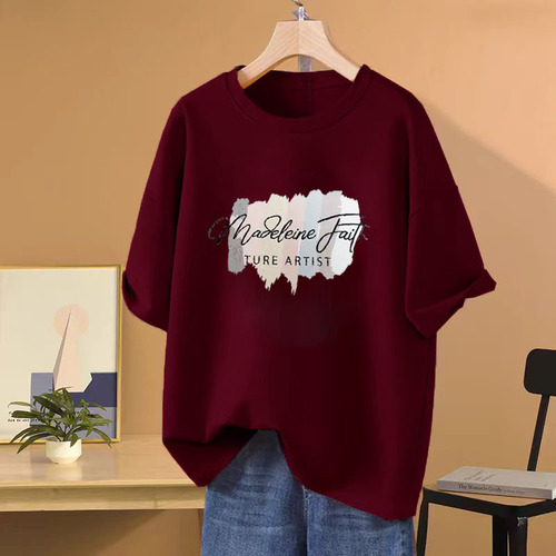 High-quality 100% pure cotton women's short sleeve t-shirt summer casual stylish commuting plus-size tummy cover stylish top