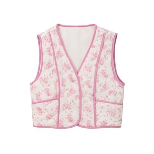 Foreign Trade Wholesale 2025 New European and American Fashion Simple Printed Quilted Cotton Short Vest