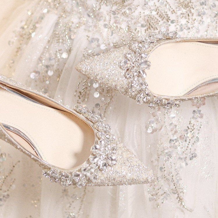 Crystal Wedding Shoes for Women, 2026 New French Style Pointed Toe Stiletto Heels with Rhinestones and Sequins for Bridal Gowns Crystal Wedding Shoes for Women, 2026 New French Style Pointed Toe Stiletto Heels with Rhinestones and Sequins for Bridal Gowns