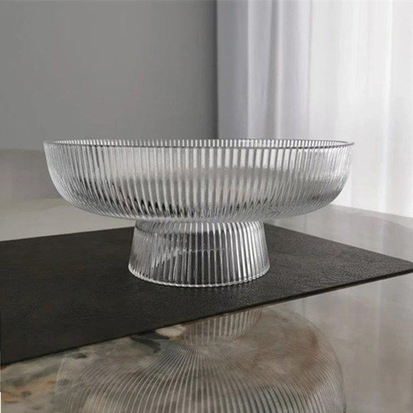 Plato de fruta alto de vidrio de lujo ligero, sala de estar para el hogar, plato de fruta exquisito, bandeja de refrigerio de alta calidad, vajilla al por mayor