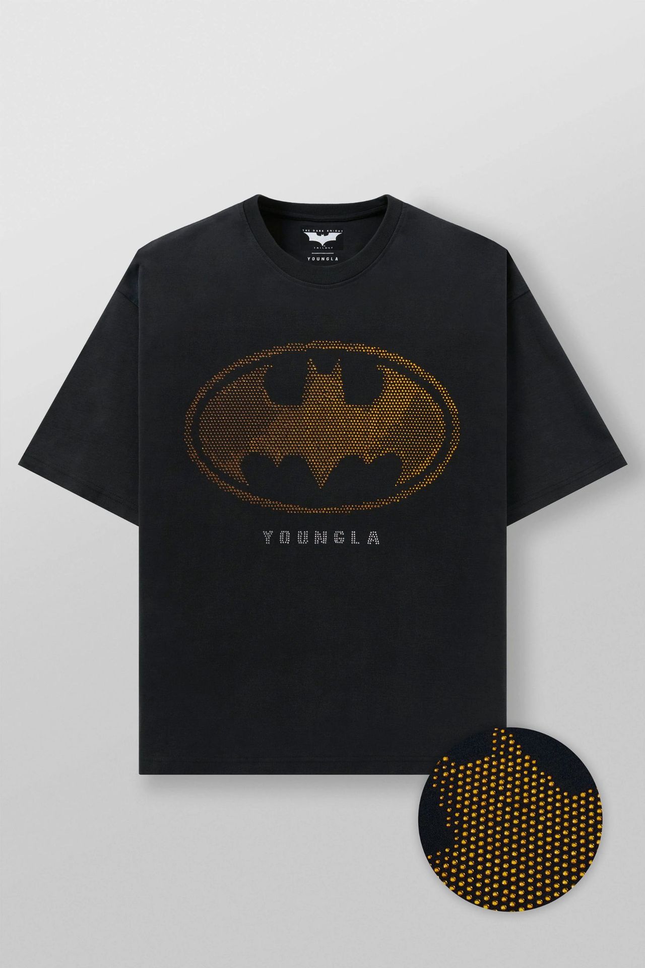 YOUNGLA x Batman The Dark Knight Trilogy T-shirt Rhinestone Logo Black