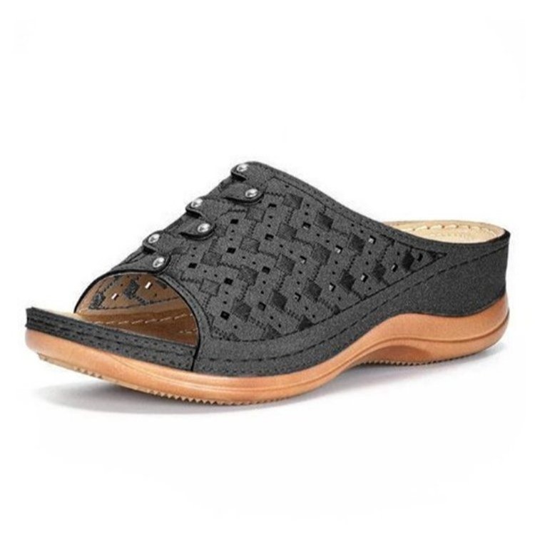 Women's Summer Wedge Sandals New Style Thick Sole Rhinestone Beach Flip Flops_voghion.com