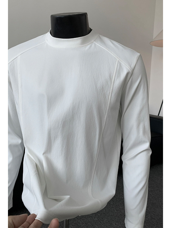 White Small Collar Structured Shoulder Sweatshirt Men Fall Cleanfit Broad-Shoulder Long Sleeve Tee American Inner Base Layer White Small Collar Structured Shoulder Sweatshirt Men Fall Cleanfit Broad-Shoulder Long Sleeve Tee American Inner Base Layer
