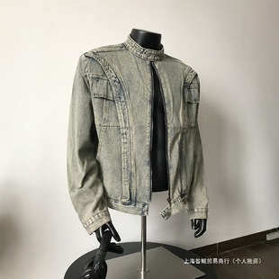 Cross-Border Chnllab American-Style Deconstructed Shoulder Pad Denim Jacket for Men, Spring Heavy-Duty Zipper Vintage Jacket, Niche Vibe