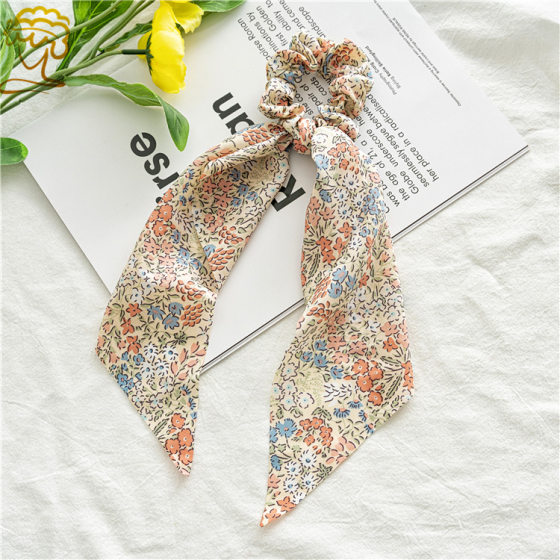 Three-Style Summer New Style Chiffon Floral Knot Pony Tail Ribbon Large Bowel Headwear Cross-Border Women's Rubber Band All-Match Headband