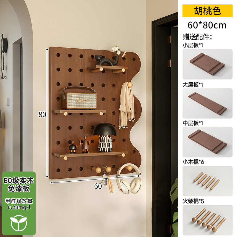 Hoyo de madera de color nuez hoyo tablero estante de madera sólida pared de modelado puerta de entrada de la casa pared detrás de la decoración estante de exhibición