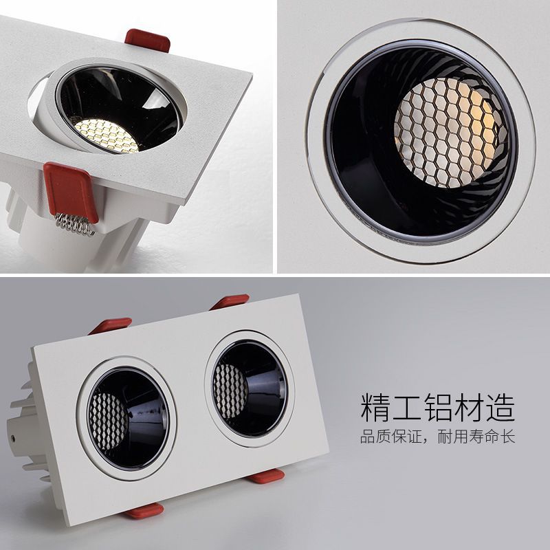 LED double-head spotlight, bold-style lamp, recessed household dual-spotlight black anti-glare ceiling light, mainless grille lamp