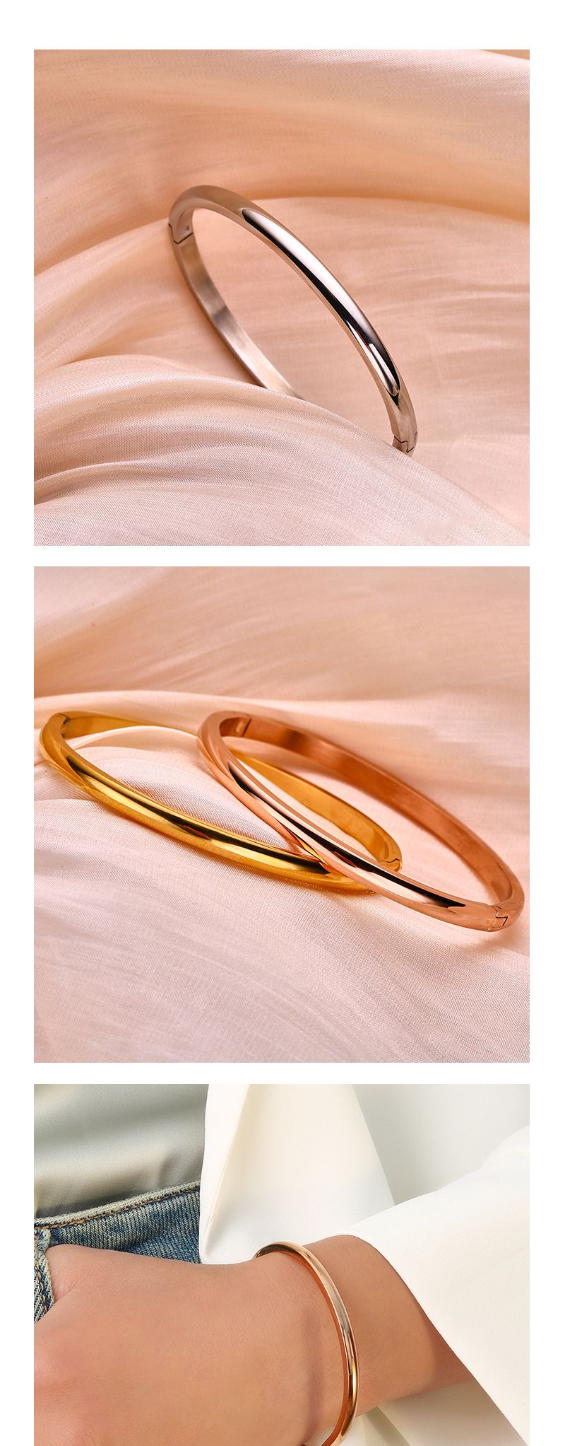 Stainless Steel Bangle Bracelet Smooth Finish Titanium Jewellery_voghion.com