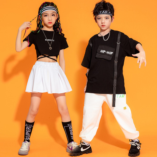 Children's hip-hop suit summer hip-hop performance clothing for boys and girls, children's cheerleading jazz dance performance clothing trendy