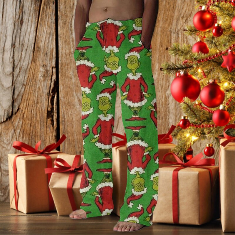 Cross-Border New Christmas Grinch Print Red Straight-Leg Pants 3D Digital Print Loose Casual Long Pants for Men and Women Cross-Border New Christmas Grinch Print Red Straight-Leg Pants 3D Digital Print Loose Casual Long Pants for Men and Women