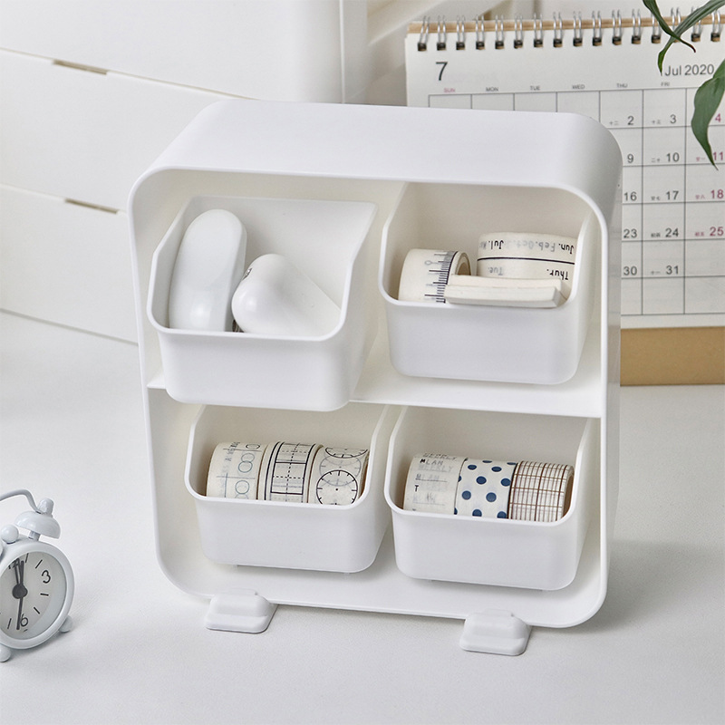 Caja de almacenamiento de escritorio de cuatro rejillas cajón caja de objetos pequeños de cuatro rejillas mesa de papelería multicapa cosméticos misceláneas agua