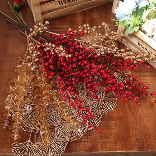 New Year Golden New Year Flowers Simulation Eucalyptus Ginkgo Leaf Money Leaf Wedding Red Fruit Pomegranate Golden Flower Wholesale