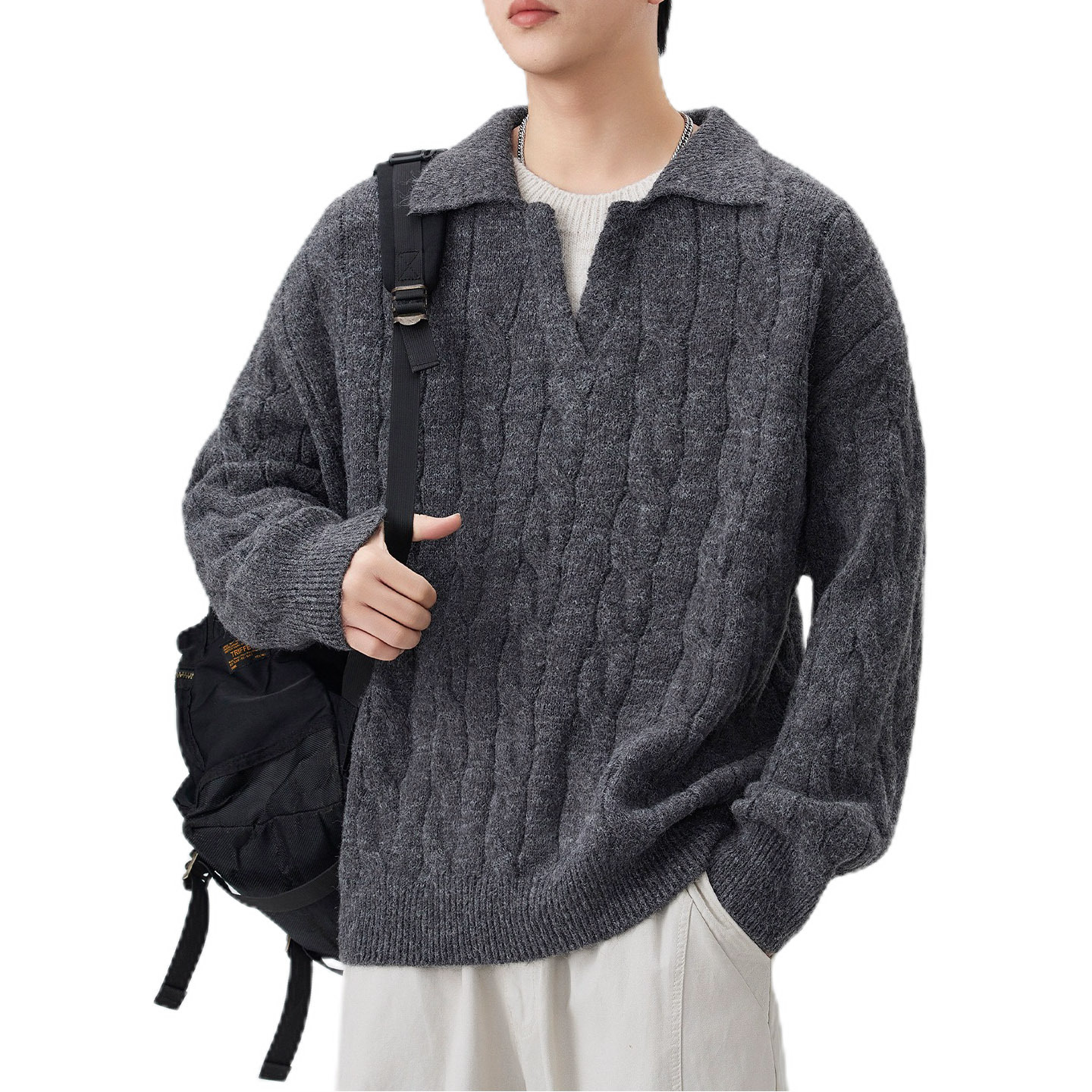 Explosiones transfronterizas de tamaño grande falso de dos piezas de polo camisa de punto de torsión suéter hombre viejo dinero fábrica de moda al por mayor