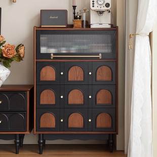 Nordic Middle Ancient Dining Side Retro Simple Storage French Solid Wood Integrated Wall Cabinet Living Room Storage Cabinet Kitchen