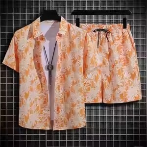 2025夏季3D数码印花衬衣沙滩裤男海边度假风潮流休闲运动套装现货