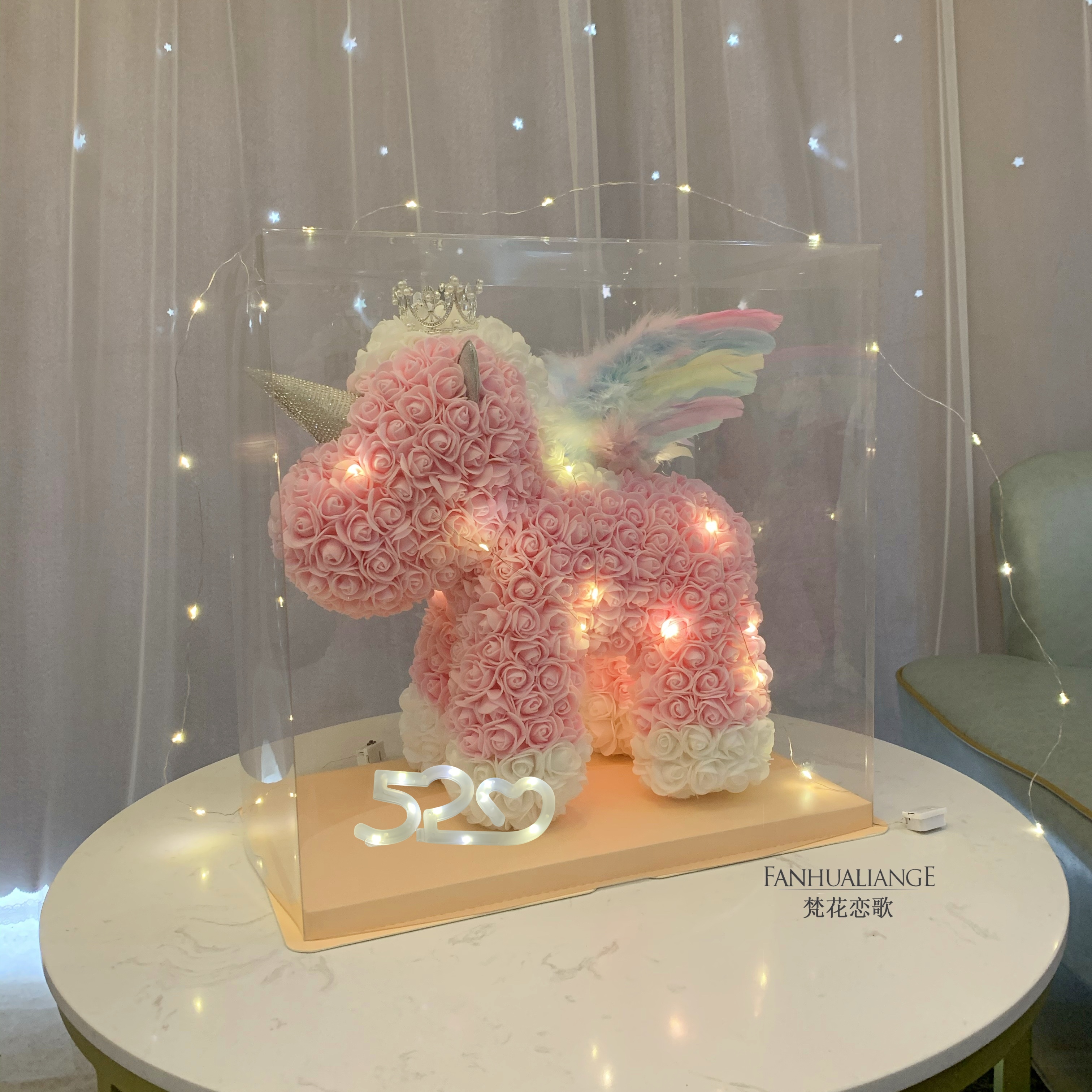 Unicornio flor inmortal rosa ramo caja de regalo de regalo para el día de San Valentín para la novia esposa y amiga