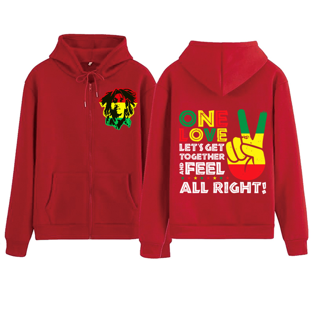 Bob Marley One Love 2024 Zipper Hoodie Harajuku Pullover