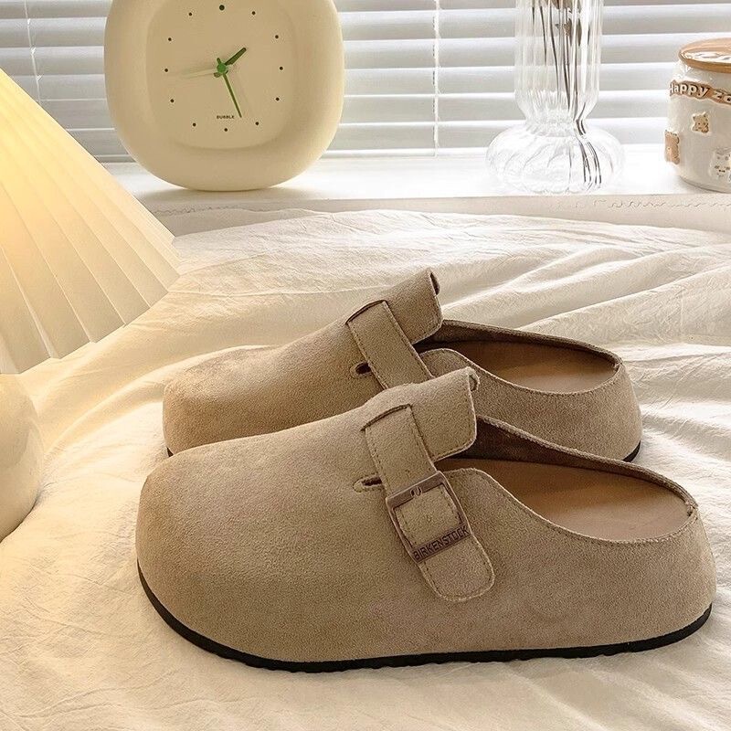 Retro Birkenstock Toe-Toe Slippers for Women with Increased Height 2025 New Autum Fashion Thick-Soled Nubuck Leather Birkenstock Half Slippers