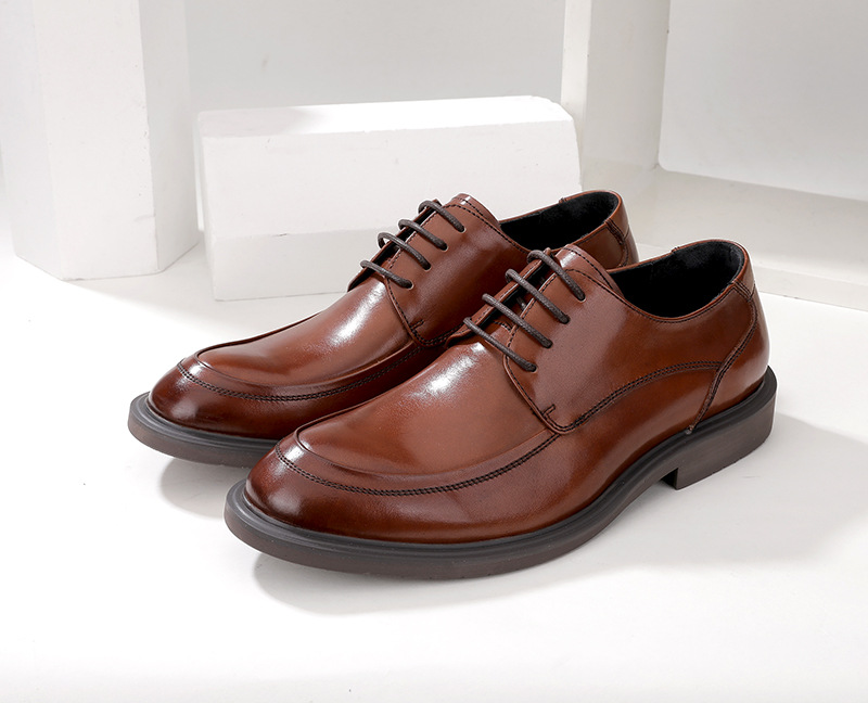 Plus-size business dress shoes men's British style tie top layer of cow leather wedding shoes_voghion.com